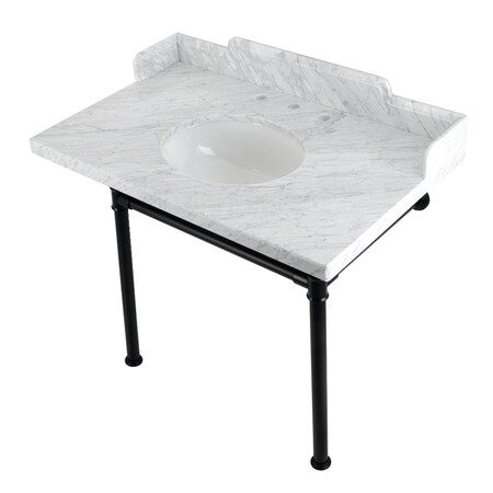 Kingston Brass 36 Carrara Marble Console Sink with Stainless Steel Legs, Marble WhiteMatte Black LMS3622M80ST